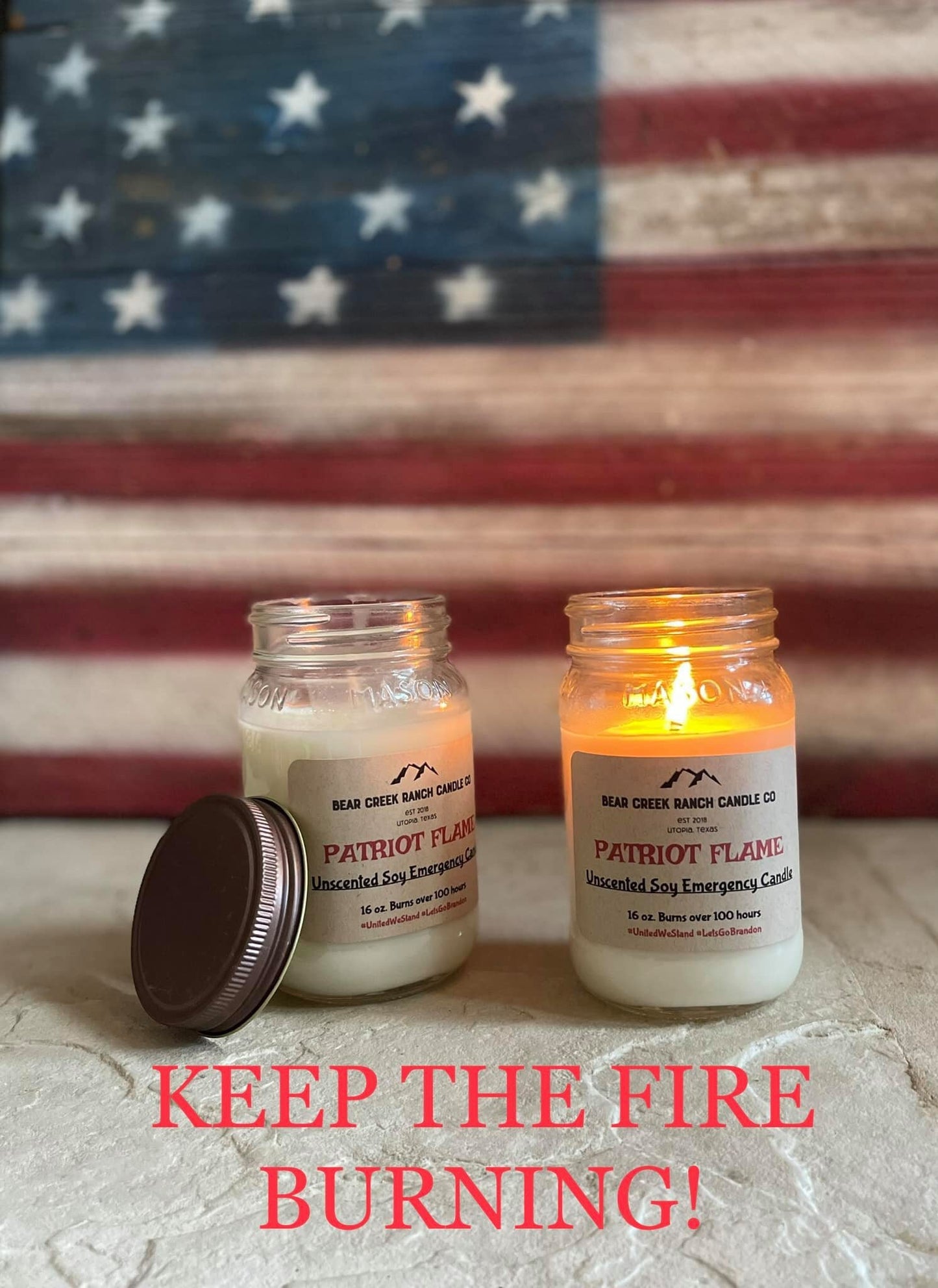 {Patriot Flame} EMERGENCY Candle / Unscented / 100% SOY